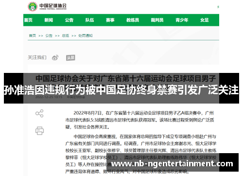孙准浩因违规行为被中国足协终身禁赛引发广泛关注